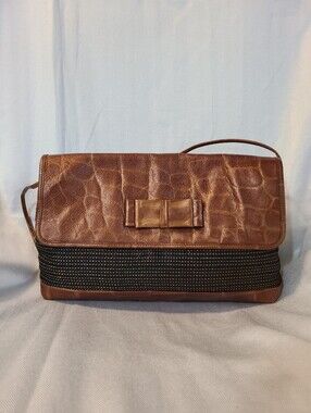 Vintage Paola del Lungo crocodile-embossed and mesh flap handbag